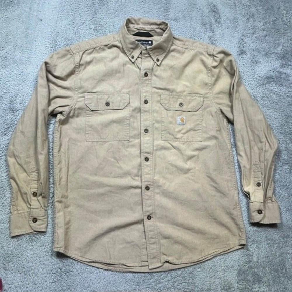 Carhartt Shirt Mens M Tan Loose Fit Midweight Casual Workwear Outdoor *SPOT